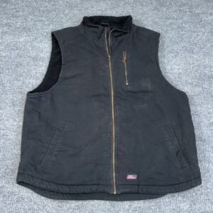 Dickies Vest Mens XL Black Canvas Sherpa Lined Workwear Utility Zip Up Pockets